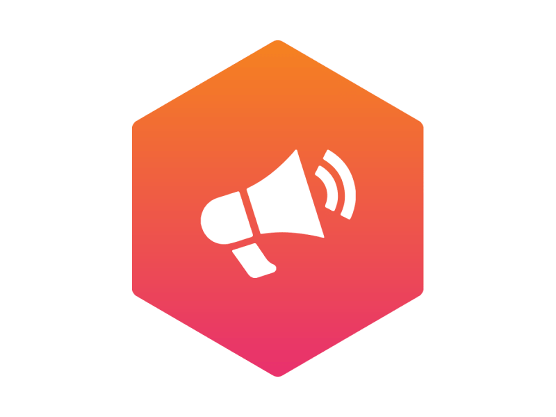 Loudspeaker or PA system in the an orange hexagon