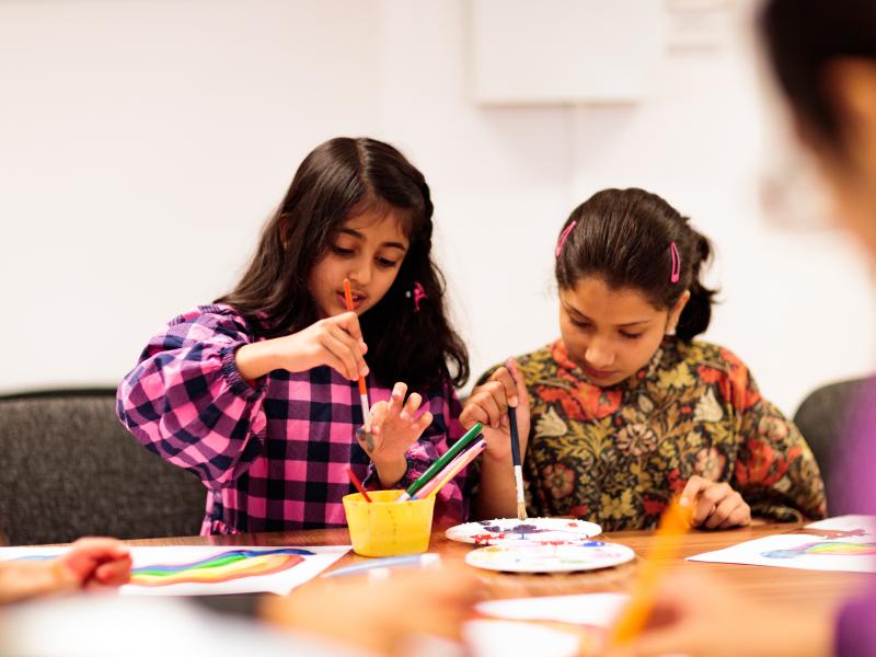 Two children painting