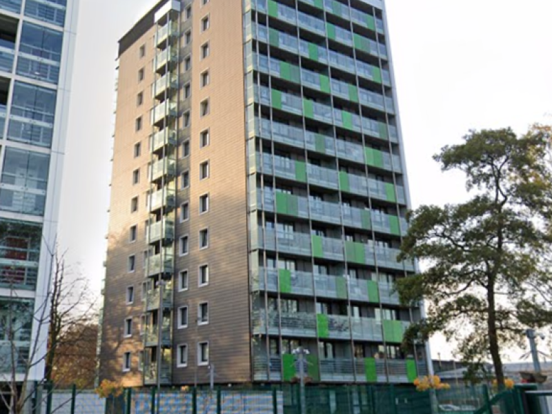 Platt Court, taken from in front of the gates at the bottom of the building.