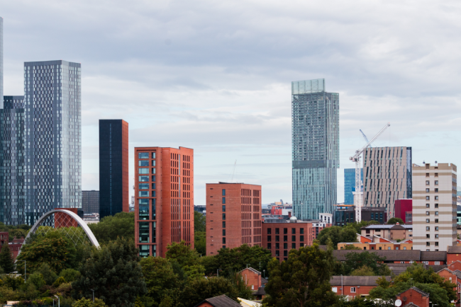 The Skyline of Manchester from the West of Manchester in a One Manchester High-rise